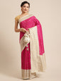 Faishana Presents Handwoven Magenta Dupion Silk Jaal Skirt Border With Beige Blouse Banarasi Saree