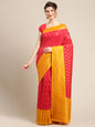 Faishana Presents Handwoven Red Dupion Silk Jaal Booty Skirt Border With Gold Blouse Banarasi Saree
