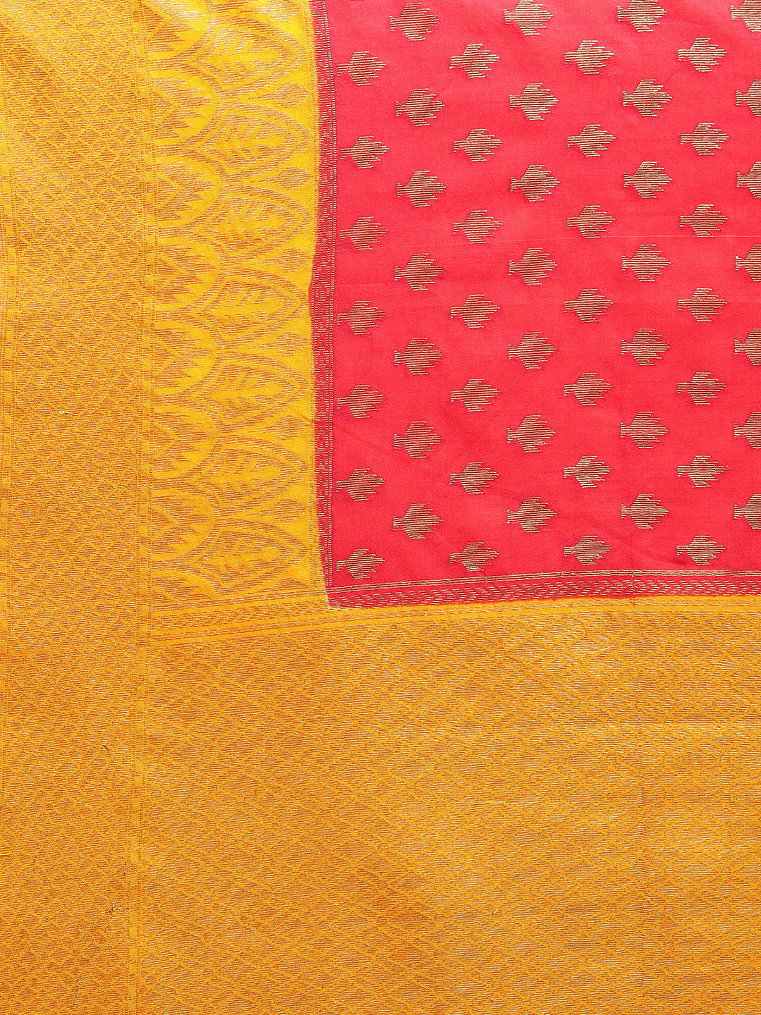 Faishana Presents Handwoven Red Dupion Silk Jaal Booty Skirt Border With Gold Blouse Banarasi Saree