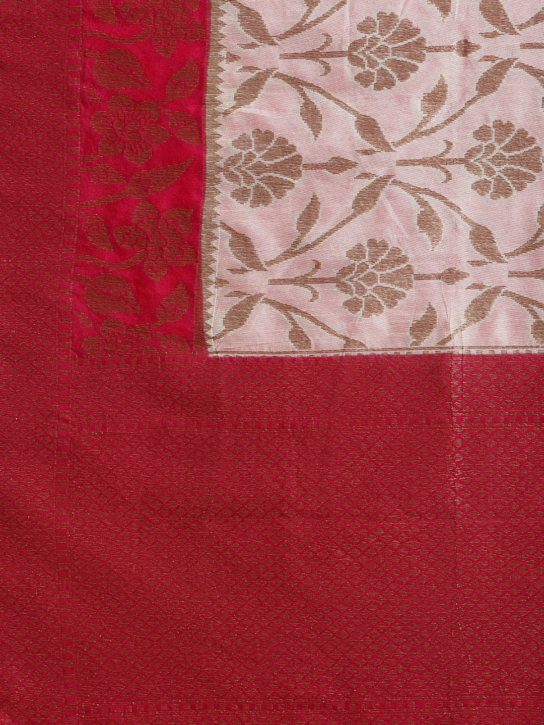 Faishana Presents Handwoven Beige Dupion Silk Jaal Skirt Border With Magenta Blouse Banarasi Saree