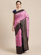 Faishana Presents Handwoven Pink Dupion Silk Jaal Skirt Border With Blue Blouse Banarasi Saree