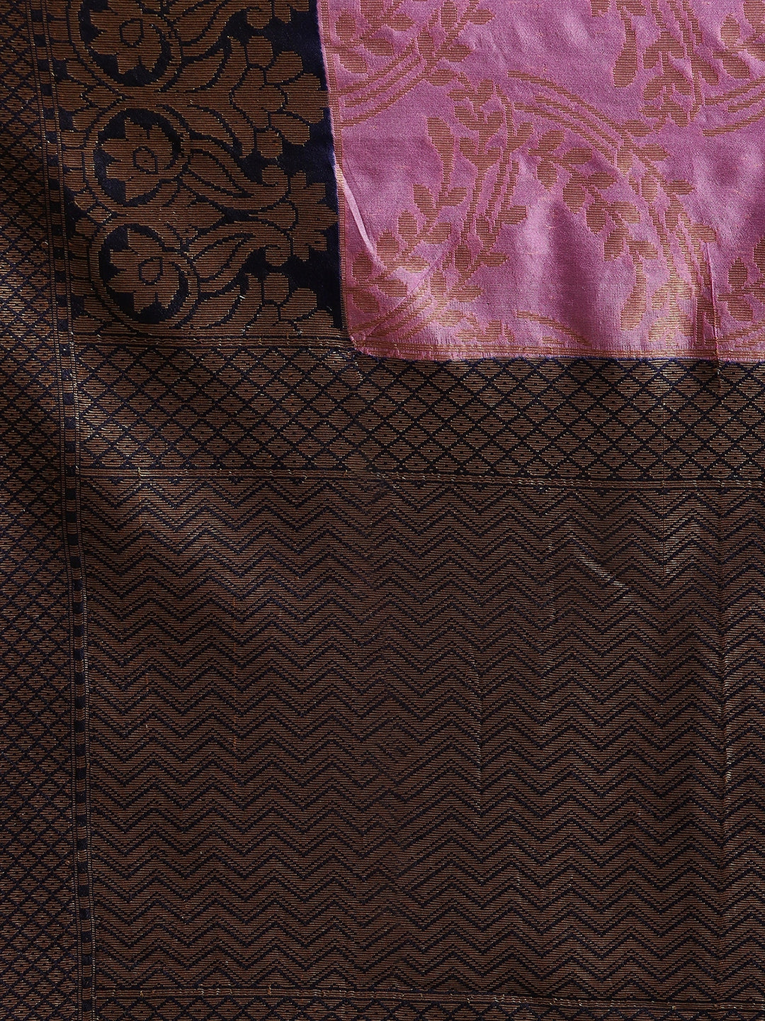 Faishana Presents Handwoven Pink Dupion Silk Jaal Skirt Border With Blue Blouse Banarasi Saree