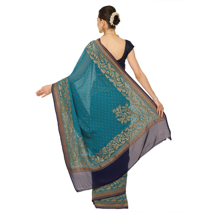 Faishana Presents Emerald Green Pure Banarasi Khaddi Chiffon Georgette Zari Chunri Booti Weaving Kadiyal Skirt Border