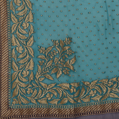 Faishana Presents Emerald Green Pure Banarasi Khaddi Chiffon Georgette Zari Chunri Booti Weaving Kadiyal Skirt Border