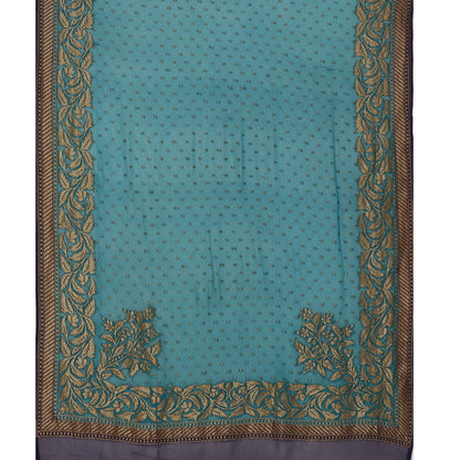 Faishana Presents Emerald Green Pure Banarasi Khaddi Chiffon Georgette Zari Chunri Booti Weaving Kadiyal Skirt Border