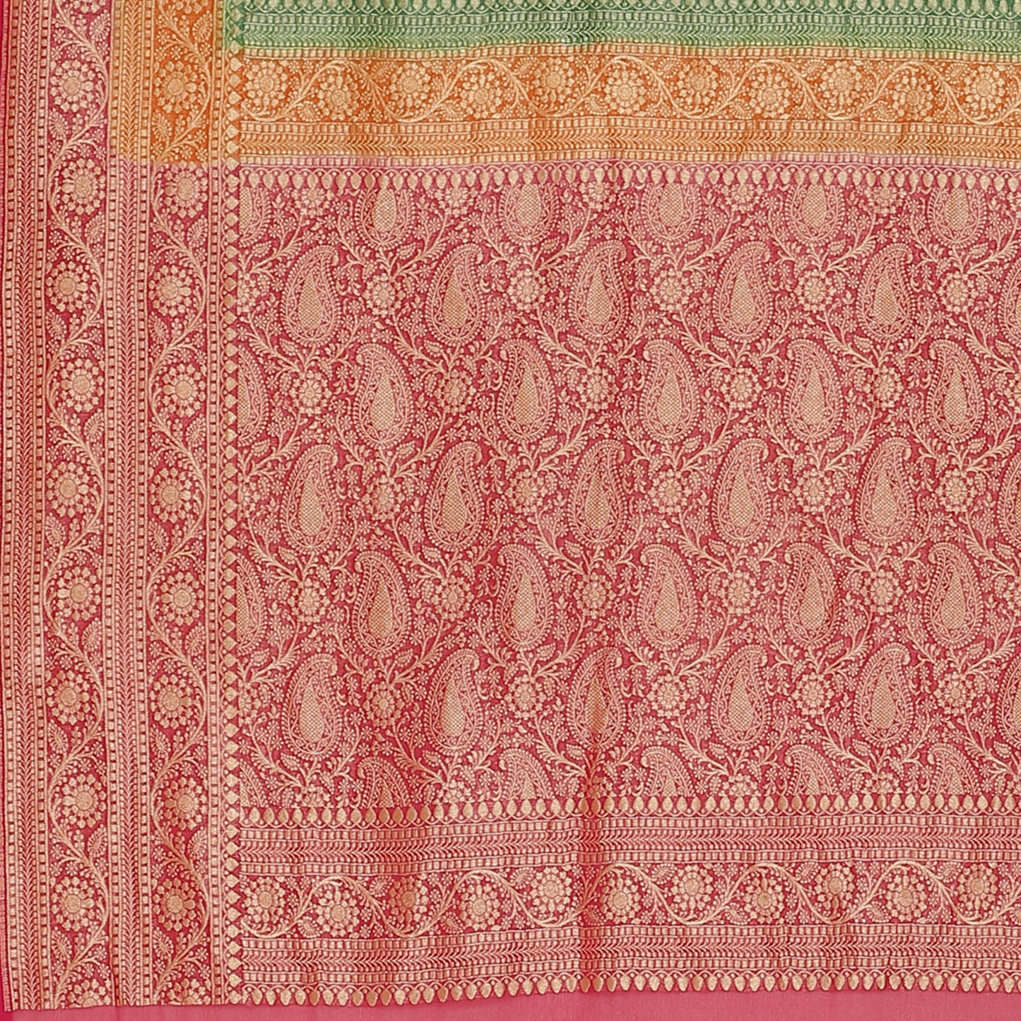Faishana Presents Green Pure Banarasi Khaddi Chiffon Georgette Zari Boota Weaving Kadiyal 3D Border.
