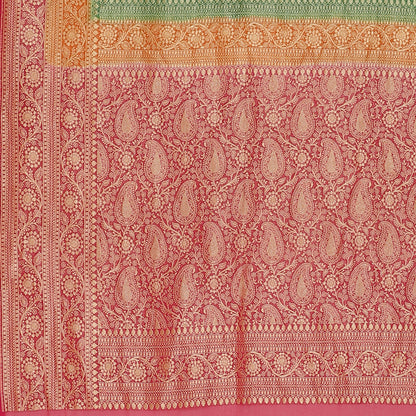 Faishana Presents Green Pure Banarasi Khaddi Chiffon Georgette Zari Boota Weaving Kadiyal 3D Border.