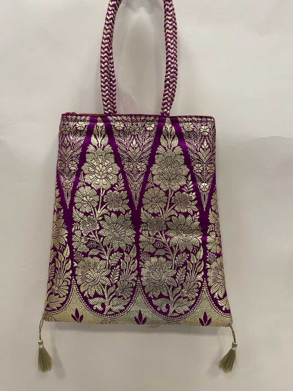 Purple Banarasi Trishaped Hand Bag HBG_17