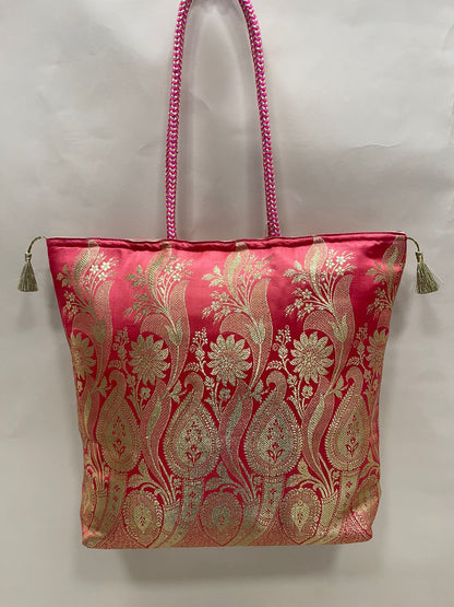 Peach Banarasi Hand Bag HBG_1