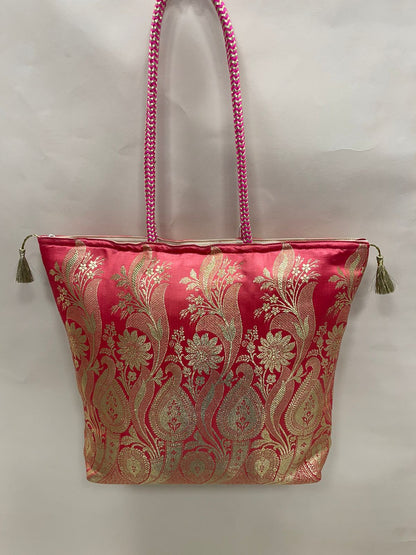 Peach Banarasi Hand Bag HBG_1