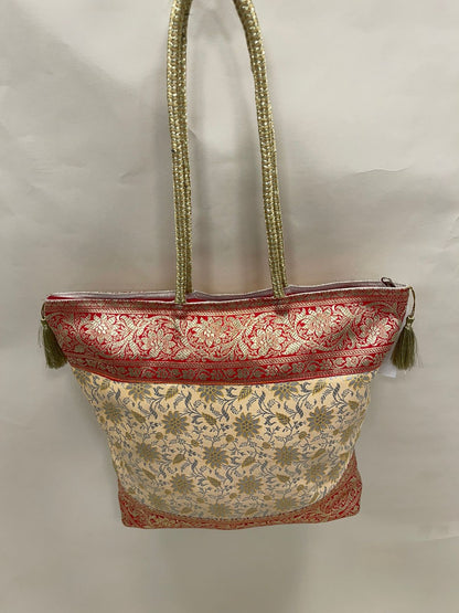 Cream Banarasi Hand Bag HBG_7