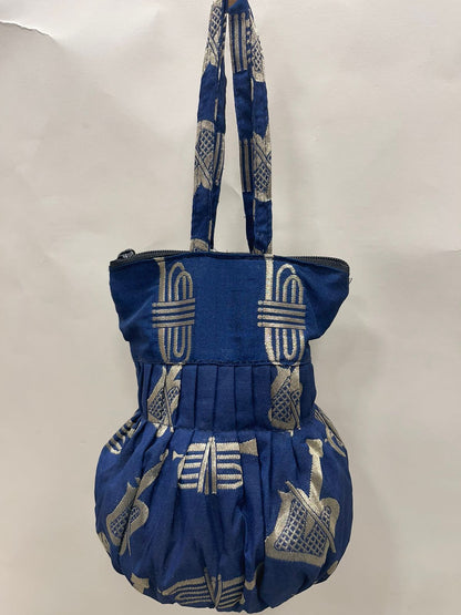 Navy Blue Banarasi Potli Bag HBG_87