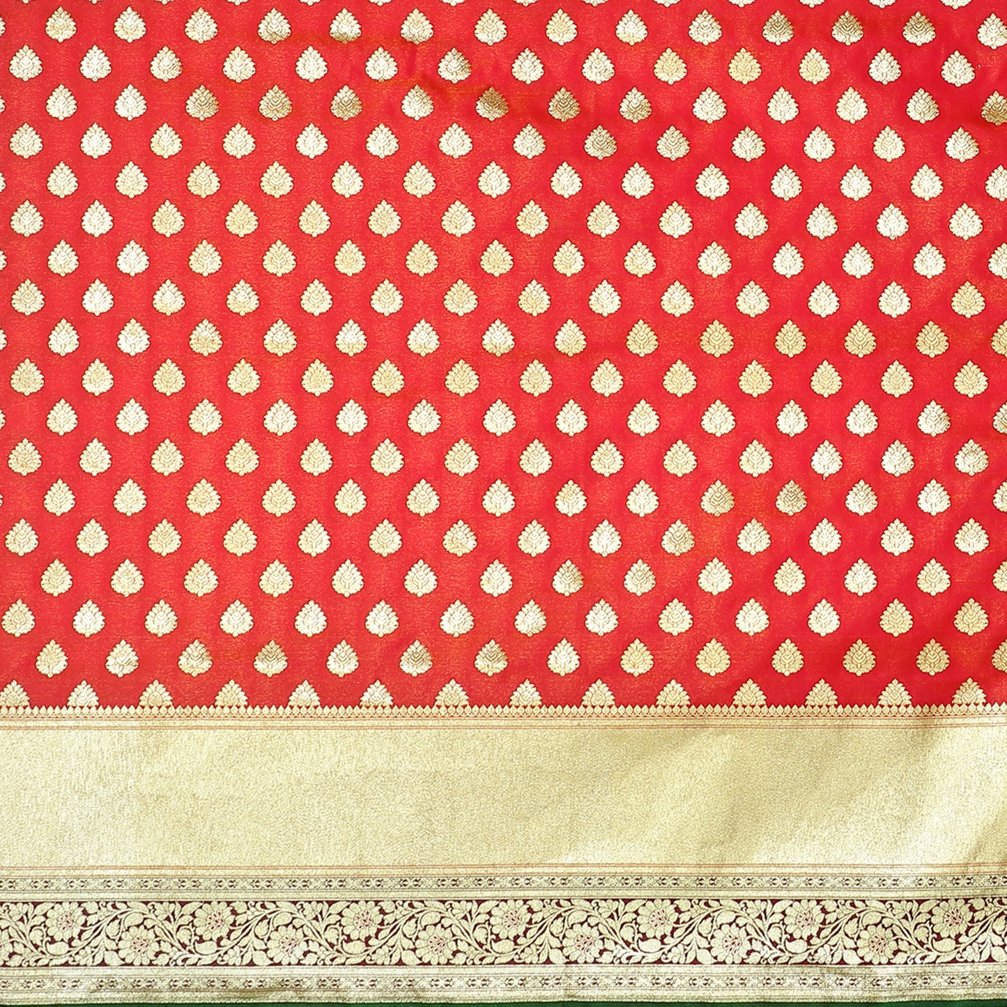 Faishana Presents Brown Mughal Motif Satin Silk Banarasi Saree Kaanchi Skirt Kadiyal Green Borde