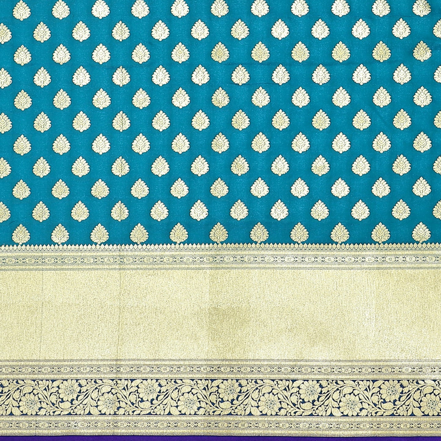 Faishana Presents Torquoise Blue Mughal Motif Satin Silk Banarasi Saree Skirt Kadiyal Blue Borde