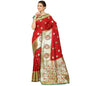 Faishana Presents Red Boota Mughal Motif Satin Silk Banarasi Saree Paithani Anchal Paithani Skirt Green Border