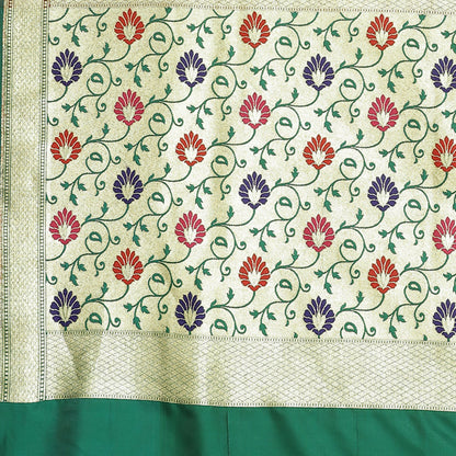 Faishana Presents Brown Boota Mughal Motif Satin Silk Banarasi Saree Paithani Anchal Paithani Skirt Green Border