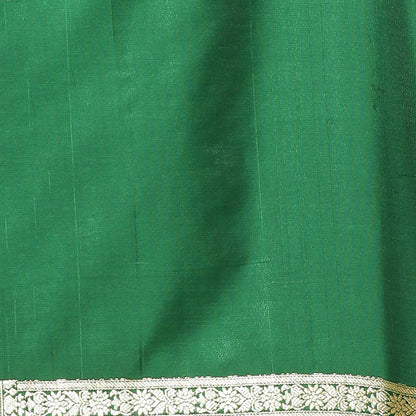 Faishana Presents Peach Booti Mughal Motif Satin Silk Banarasi Saree Kadiyal Skirt Mustard & Green Borde
