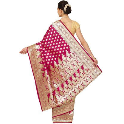 Faishana Presents Pink Mughal Motif Banarasi Satin Silk Saree With Skirt Borde