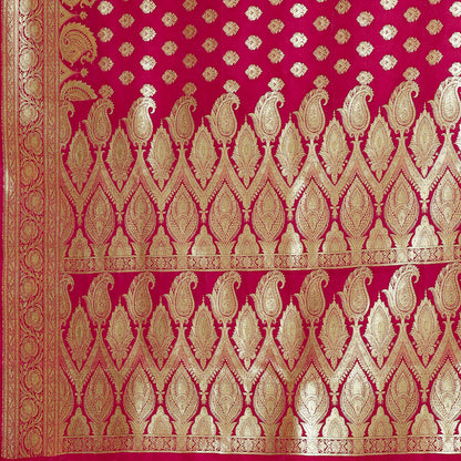 Faishana Presents Pink Mughal Motif Banarasi Satin Silk Saree With Skirt Borde