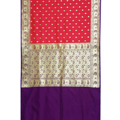 Faishana Presents Pink Booti Mughal Motif Satin Silk Banarasi Saree With Paithani Blue Borde