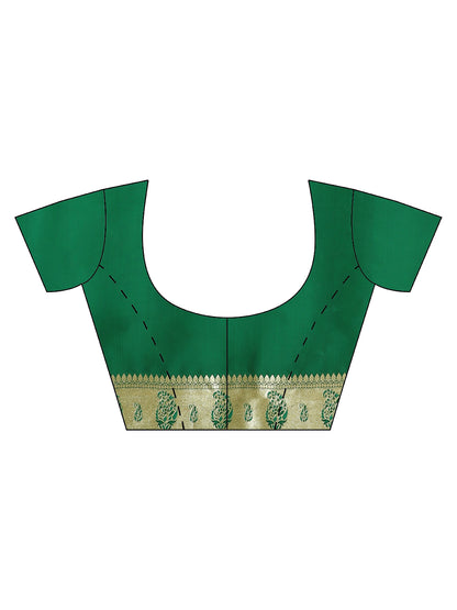 Faishana Presents Orange Booti Mughal Motif Satin Silk Banarasi Saree With Paithani Green Borde