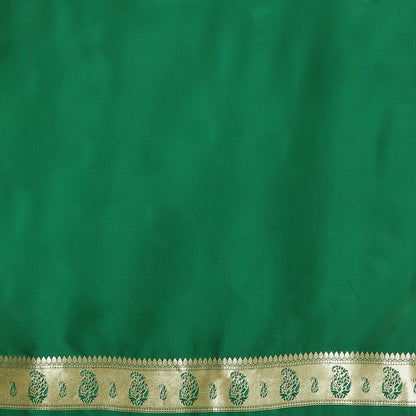 Faishana Presents Orange Booti Mughal Motif Satin Silk Banarasi Saree With Paithani Green Borde
