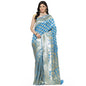 Faishana Presents Torqouise Blue Booti Half Half Mughal Motif Banarasi Satin Silk Saree With Skirt Borde