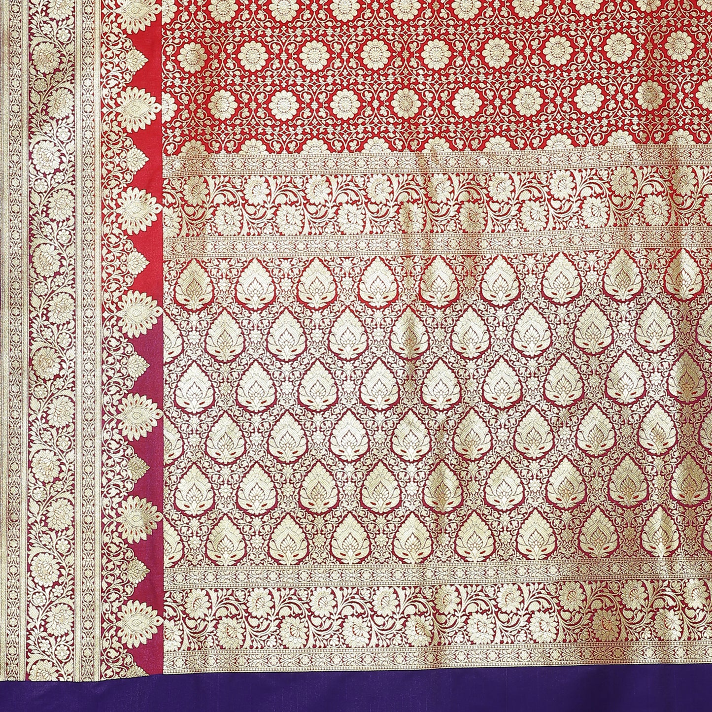 Faishana Presents Pink Jaal Mughal Motif Satin Silk Banarasi Saree Kadiyal Skirt Blue Borde