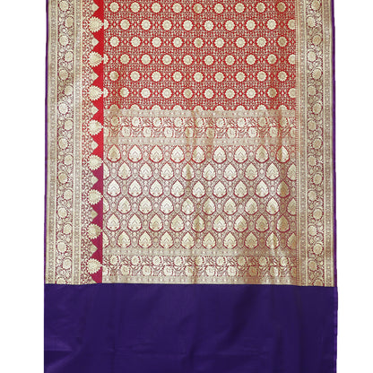 Faishana Presents Pink Jaal Mughal Motif Satin Silk Banarasi Saree Kadiyal Skirt Blue Borde