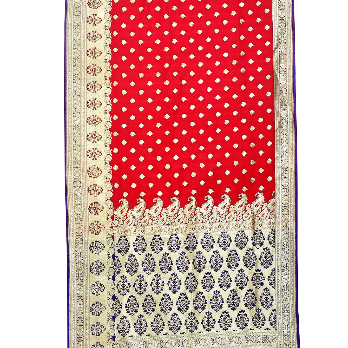 Faishana Presents Pink Booti Mughal Motif Banarasi Satin Silk With Skirt Kadiyal Paithani Blue Borde