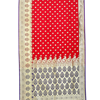 Faishana Presents Pink Booti Mughal Motif Banarasi Satin Silk With Skirt Kadiyal Paithani Blue Borde