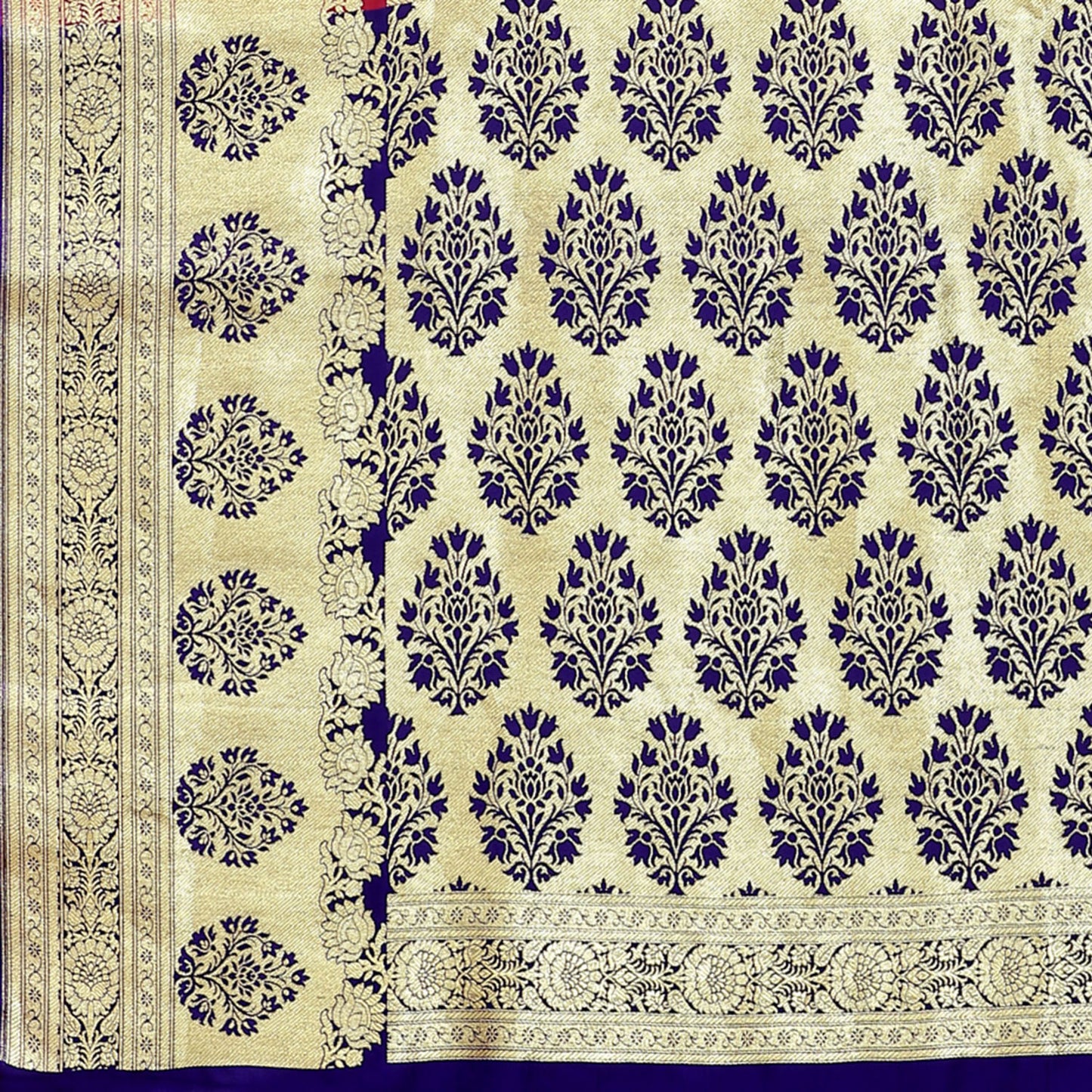 Faishana Presents Pink  Satin Silk Mughal Motif Zari Booti Banarasi with Skirt Kadiyal Paithani Blue Border Saree