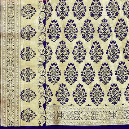 Faishana Presents Pink  Satin Silk Mughal Motif Zari Booti Banarasi with Skirt Kadiyal Paithani Blue Border Saree