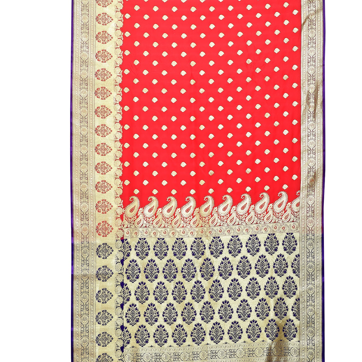 Faishana Presents Pink  Satin Silk Mughal Motif Zari Booti Banarasi with Skirt Kadiyal Paithani Blue Border Saree