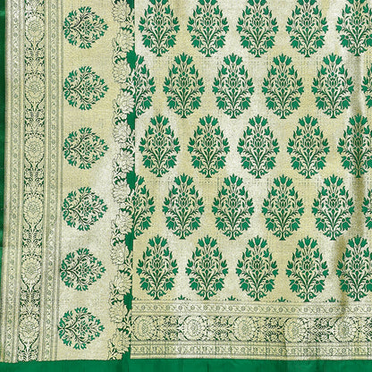 Faishana Presents Purple Satin Silk Mughal Motif Zari Booti Banarasi with Skirt Kadiyal Paithani Green Border Saree