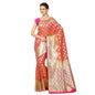 Faishana Presents Brown  Booti Mughal Motif Banarasi Satin Silk Saree Kadiyal Skirt Pink Borde