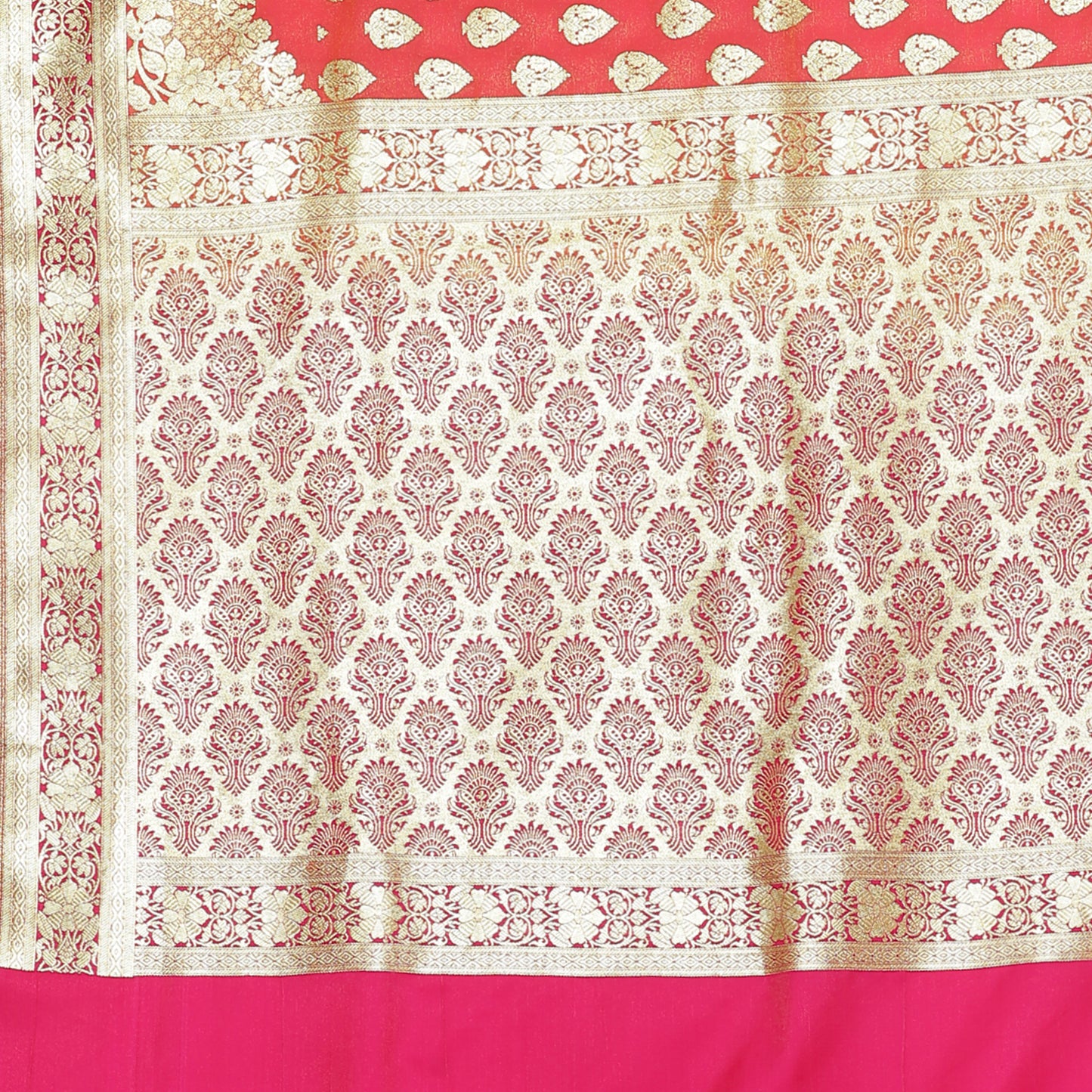 Faishana Presents Brown  Booti Mughal Motif Banarasi Satin Silk Saree Kadiyal Skirt Pink Borde