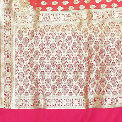 Faishana Presents Brown  Booti Mughal Motif Banarasi Satin Silk Saree Kadiyal Skirt Pink Borde