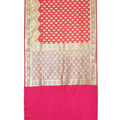 Faishana Presents Brown  Booti Mughal Motif Banarasi Satin Silk Saree Kadiyal Skirt Pink Borde