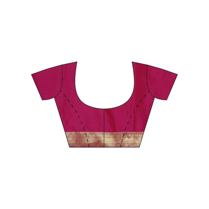 Faishana Presents Magenta Poly Cotton Zari Boota Skirt Border Banarasi Saree With Banarasi Saree