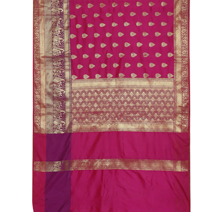 Faishana Presents Magenta Poly Cotton Zari Boota Skirt Border Banarasi Saree With Banarasi Saree