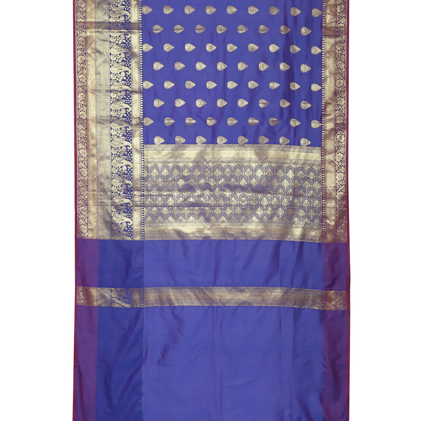 Faishana Presents Royal Blue Poly Cotton Zari Boota Skirt Border Banarasi Saree With Blouse Piece
