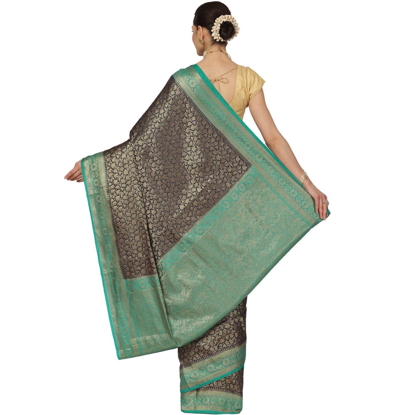 Black Cotton Blend Banarasi Sarees For Women GECT23