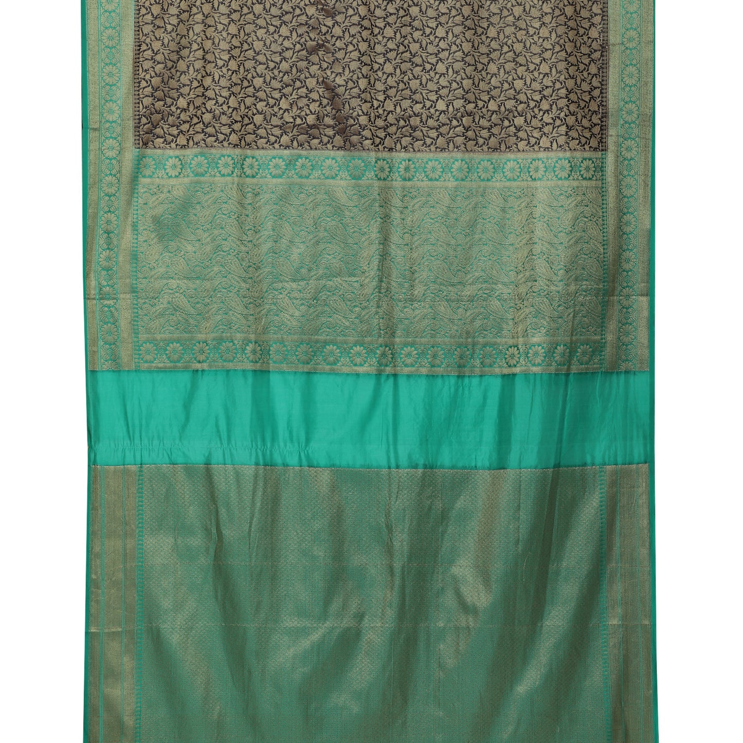 Faishana Presents Black Katan Zari Brocade Saree With Kadiyal Green Contrast Border Banarasi Saree