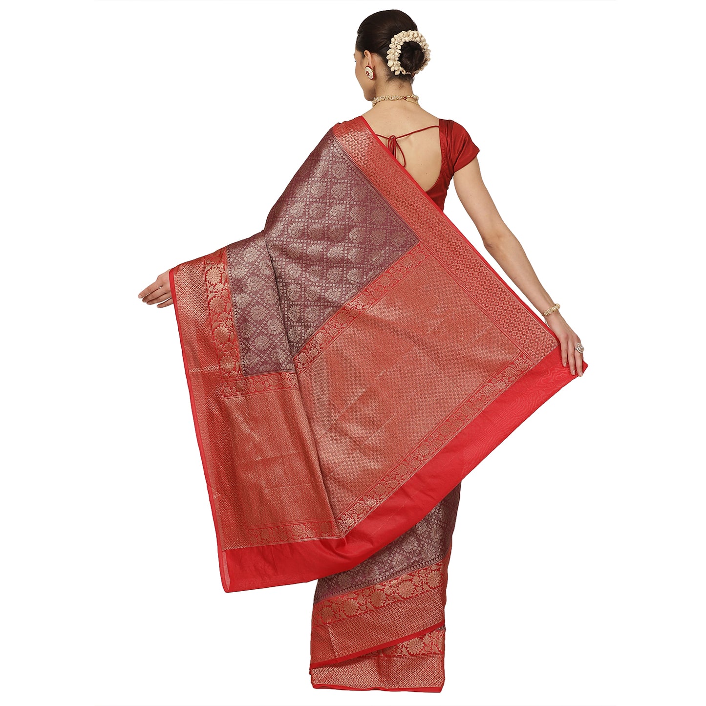 Brown Cotton Blend Banarasi Sarees For Women GECT25