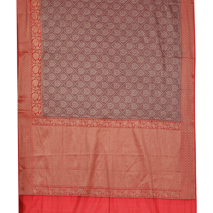 Faishana Presents Brown Katan Zari Brocade Saree With Kadiyal Contrast Red Border Banarasi Saree