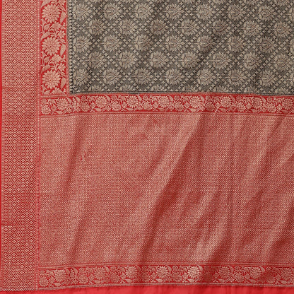 Faishana Presents Black Katan Zari Brocade Saree With Kadiyal Contrast Red Border Banarasi Saree