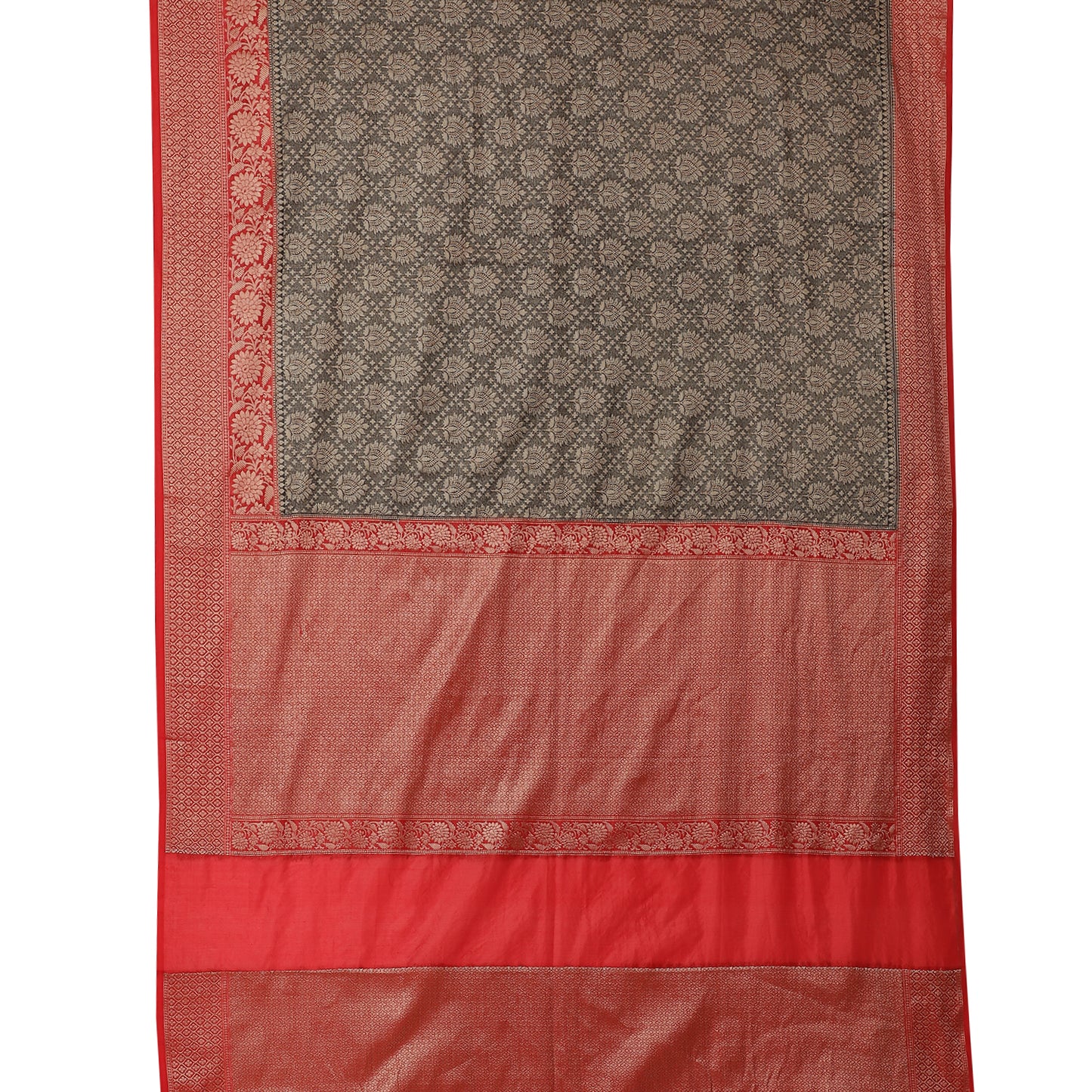 Faishana Presents Black Katan Zari Brocade Saree With Kadiyal Contrast Red Border Banarasi Saree