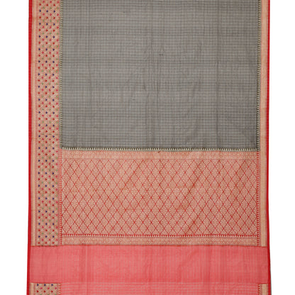 Faishana Presents Black Organza Zari Check With Skirt Tilfi Kadiyal Red Contrast Border Banarasi Saree