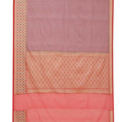 Faishana Presents Brown Organza Zari Check With Skirt Tilfi Kadiyal Red Contrast Border Banarasi Saree